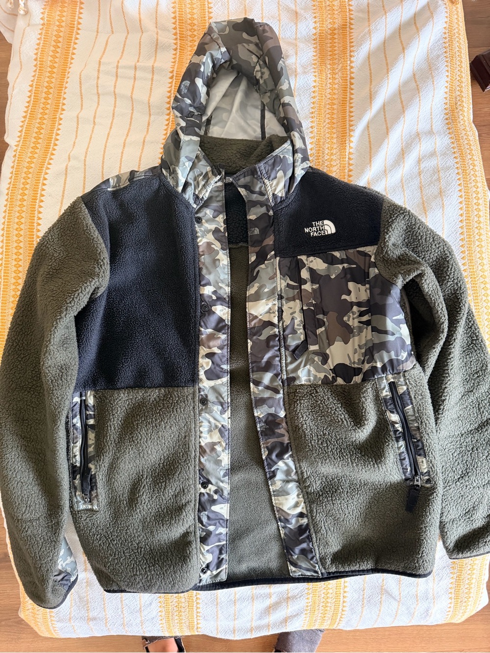 The North Face  Olive Green and Black Camo Sherpa Hoodie